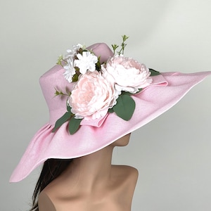 SALE Pink Wedding Kentucky Derby Hat Wedding Cocktail Hat Bridal Hat Tea Hat Party Hat Wide Brim