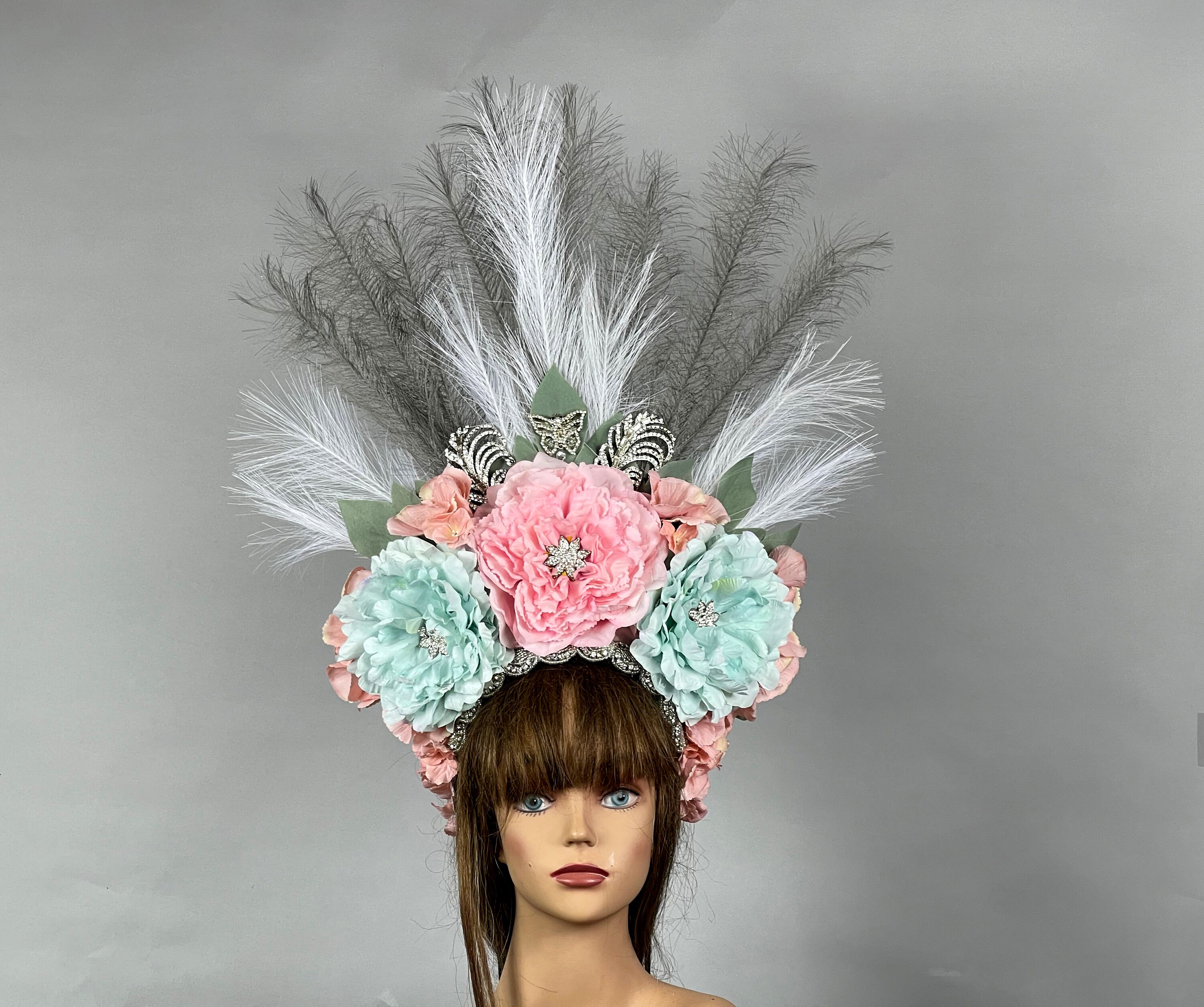 Women Fascinator Derby Church Tea Party Wedding Flower Feather Headpiece with Flower Feather Fascinator Women main image 4