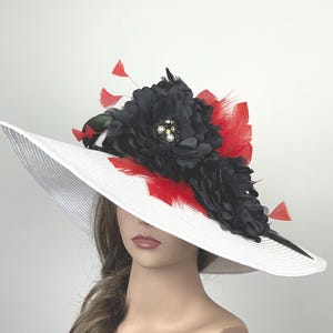 Sale Off White Black Red Wedding Kentucky Derby Wedding Cocktail Woman Bride Hat Barmitsva Party Church Hat