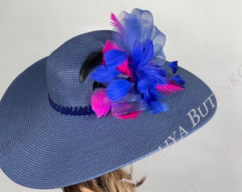 SALE Navy Blue  Party  Tea  Kentucky Derby Hat Wedding Cocktail Hat Wide Brim