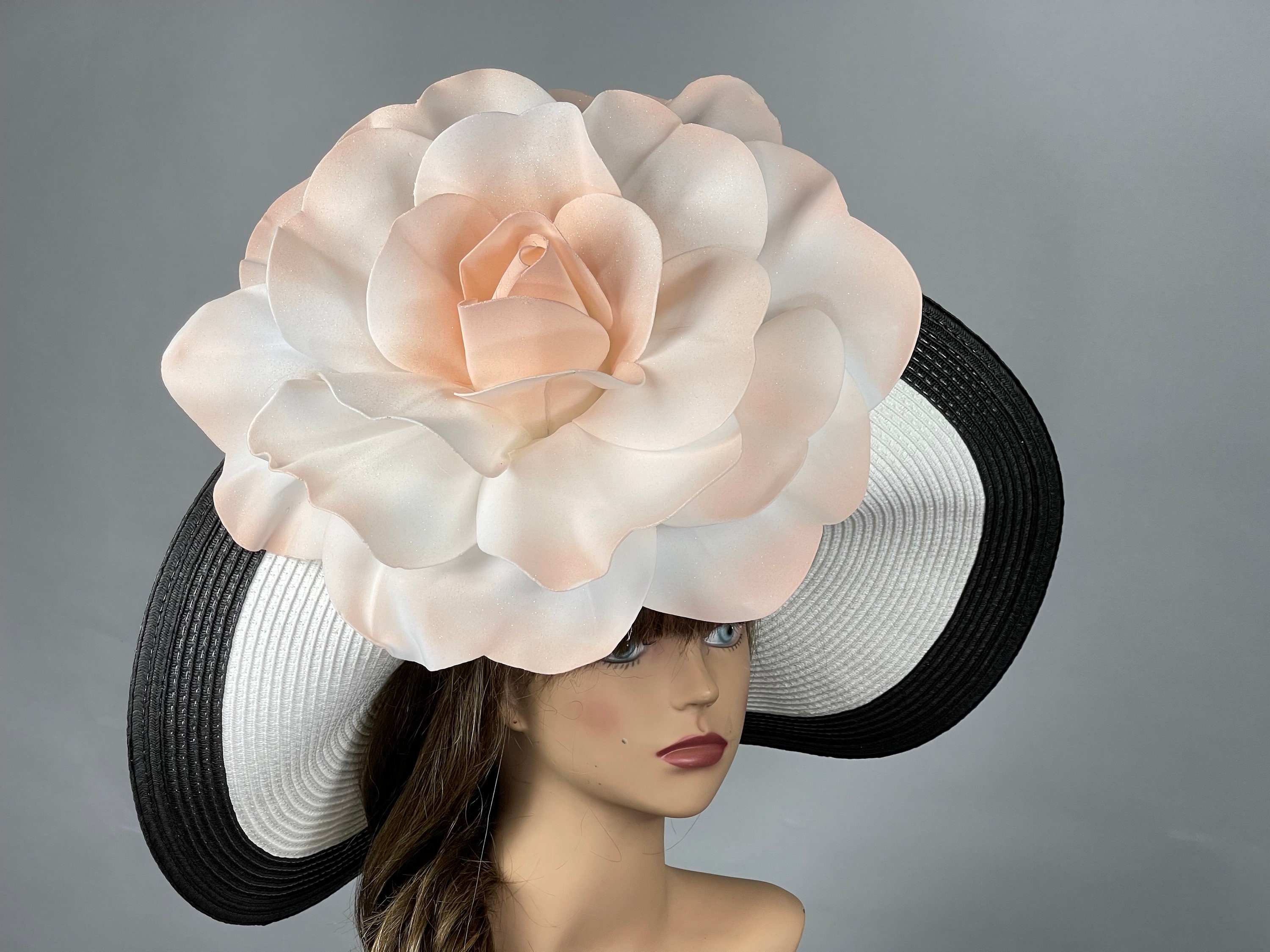 Vtg Arlin Black White woven wide brim Women Hat derby tea party cocktail party Black & White Kentucky Derby Hat: Wide Brim Tea Party Hat - Etsy main image 4