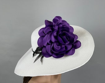 Sale Off White Purple Wedding Kentucky Derby Wedding Cocktail Woman Bride Hat Barmitsva Party Church Hat