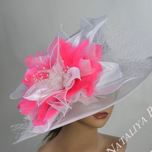 SALE White Wedding  Kentucky Derby  Bridal Hat  Wedding  Summer Hat Cocktail Hat Wide Brim