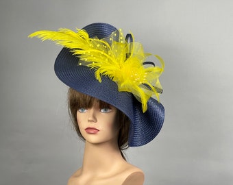 SALE Navy Blue Yellow Headband Women Kentucky Derby Hat Party Fascinator Party Evening Women Hat