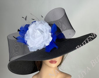 SALE Black Wedding Head Piece Kentucky Derby  Wedding Hat  Cocktail Hat Summer Hat Wide Brim