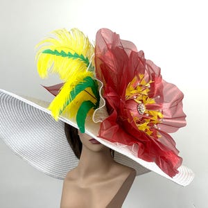 SALE Oversize 10&quot; Brim White Big Wedding Kentucky Derby Hat Tea Hat Cocktail Summer Woman Hat Horse Racing Big Hat Wide Brim