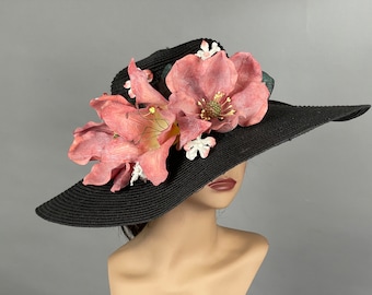 VERKOOP zwarte bruiloft Kentucky Derby Hat bruiloft accessoire Cocktail Hat partij thee vrouw hoed brede rand