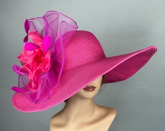 VENTA caliente rosa boda Kentucky Derby sombrero nupcial té fiesta sombrero real sombrero boda sombrero de verano sombrero de cóctel ala ancha