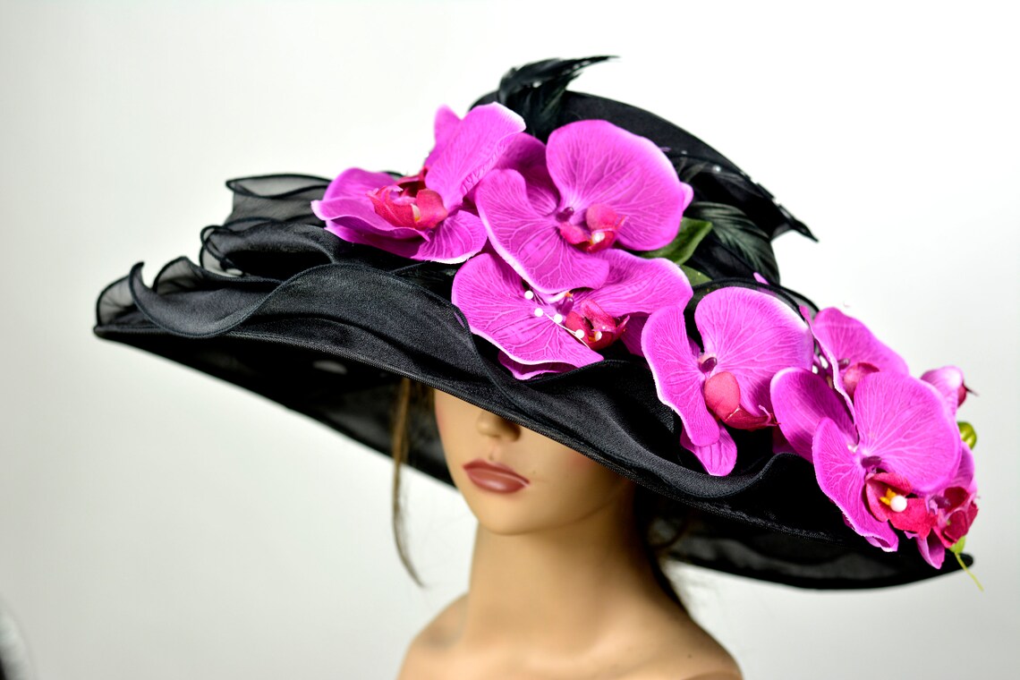 Black Wedding Hat Orchids Kentucky Derby Hat Fascinator Etsy