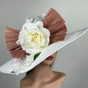 SALE OffWhite Woman Party Kentucky Derby Tea Hat Wedding Cocktail Party Hat Church Hat Wide Brim