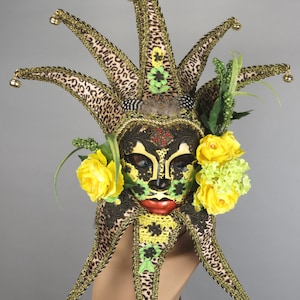 Harlequin Masquerade Mask: Floral Jester Costume Ball Mask