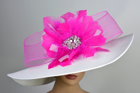 SALE off White Derby Hat: Fuchsia Feather Cocktail Party Hat  display picture 3