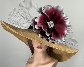 SALE OverSize Kentucky Derby Woman Hat Party Tee Summer Hat Wide Brim