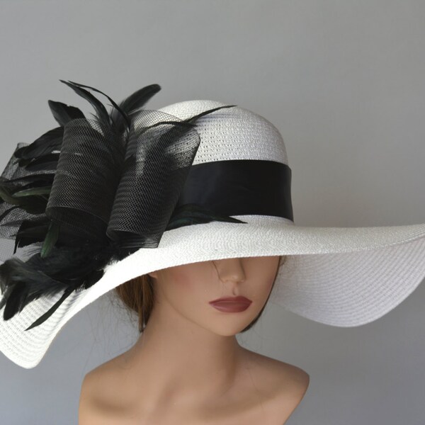 Off White Black Wedding Hat Kentucky Derby Hat Fascinator  Wedding Accessory Cocktail Hat Bridal Hat Tea Hat Party Hat