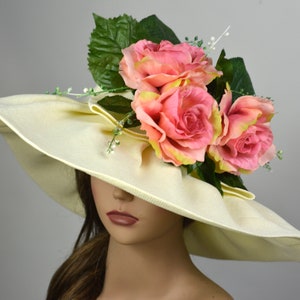 Ivory Kentucky Derby Hat: Wide Brim Wedding Tea Party Hat Church Woman Hat