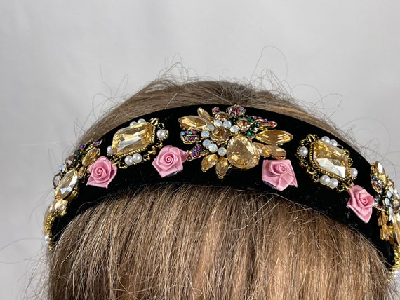 SALE Black Velvet Rhinestone Headband: Embellished Women display picture 1
