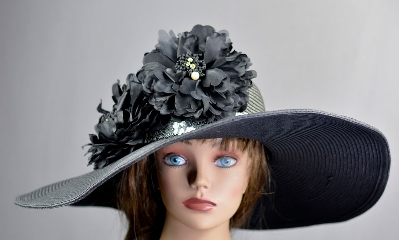 Black Silver Derby Hat Kentucky Derby Woman Hat Party Event Hat Tea Party Hat