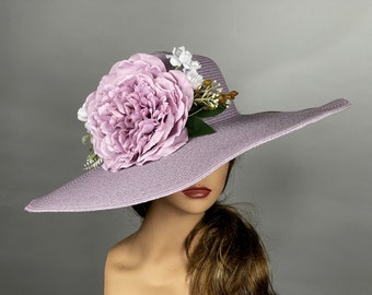 SALE Light Purple Lavender Party Tea Kentucky Derby Hat Wedding Cocktail Hat Wide Floppy Brim