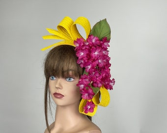 SALE Yellow Fuchsia Headband Women Kentucky Derby Hat Party Fascinator Party Evening Women Hat