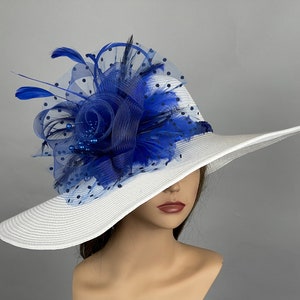 Blue Derby Hat White Flower - Etsy