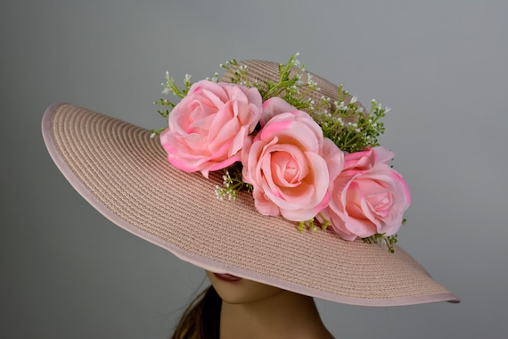 Misty rose women’s floppy party Kentucky Derby Tea Hat SALE Misty Rose Kentucky Derby Hat: Wide Brim Tea Party Hat  main image 4