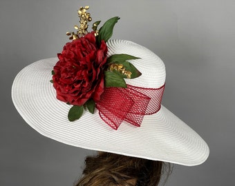 Uitverkoop Off White Burgundy Wedding Kentucky Derby Wedding Cocktail Woman Bride Hat Barmitsva Party Church Hat