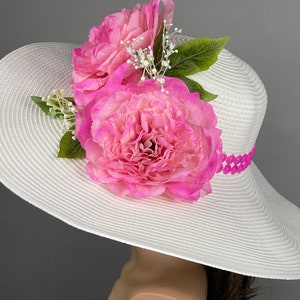 Sale Off White Hot Pink Wedding Kentucky Derby  Wedding Cocktail Woman Bride Hat Barmitsva Party Church Hat