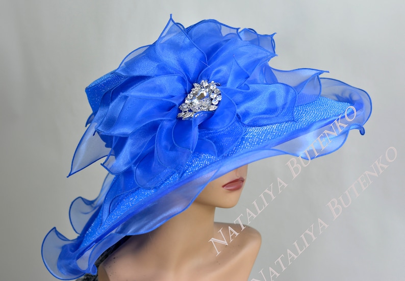 DERBY SALE Blue Organza Wedding Hat 