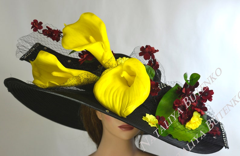 Huge Over Size Black Yellow Calla Lilies Hat Wedding Kentucky Etsy