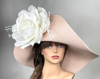 SALE Misty Rose Woman Floppy Party  Kentucky Derby  Tea Hat Wedding  Cocktail Party Hat Church Hat Wide Brim