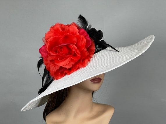 SALE off White Kentucky Derby Hat: Red Floral Wedding 