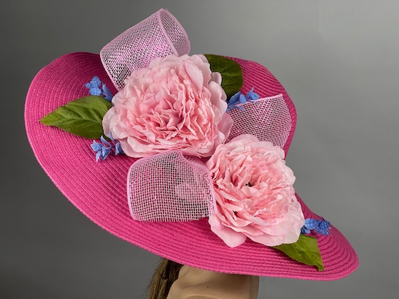 Gorgeous Braided Pink Hat Big Ribbon Church Tea Brunch Races Derby Beloved Millinery | Accessories | Gorgeous Braided Pink Hat  main image 4