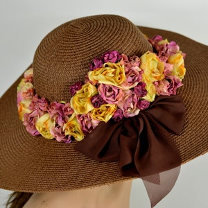 SALE Brown Woman Party  Floppy Kentucky Derby  Tea Hat Wedding  Cocktail Party Hat Church Hat Wide Brim