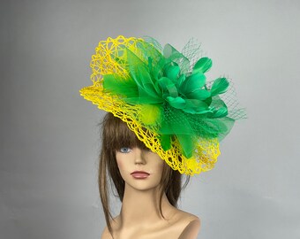 SALE Yellow Green Headband Women Kentucky Derby Hat Party Fascinator Party Evening Women Hat