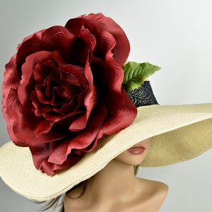 SALE Oversize Hat Burgundy Rose Kentucky Derby Hat Woman Hat Party Tee Summer Hat