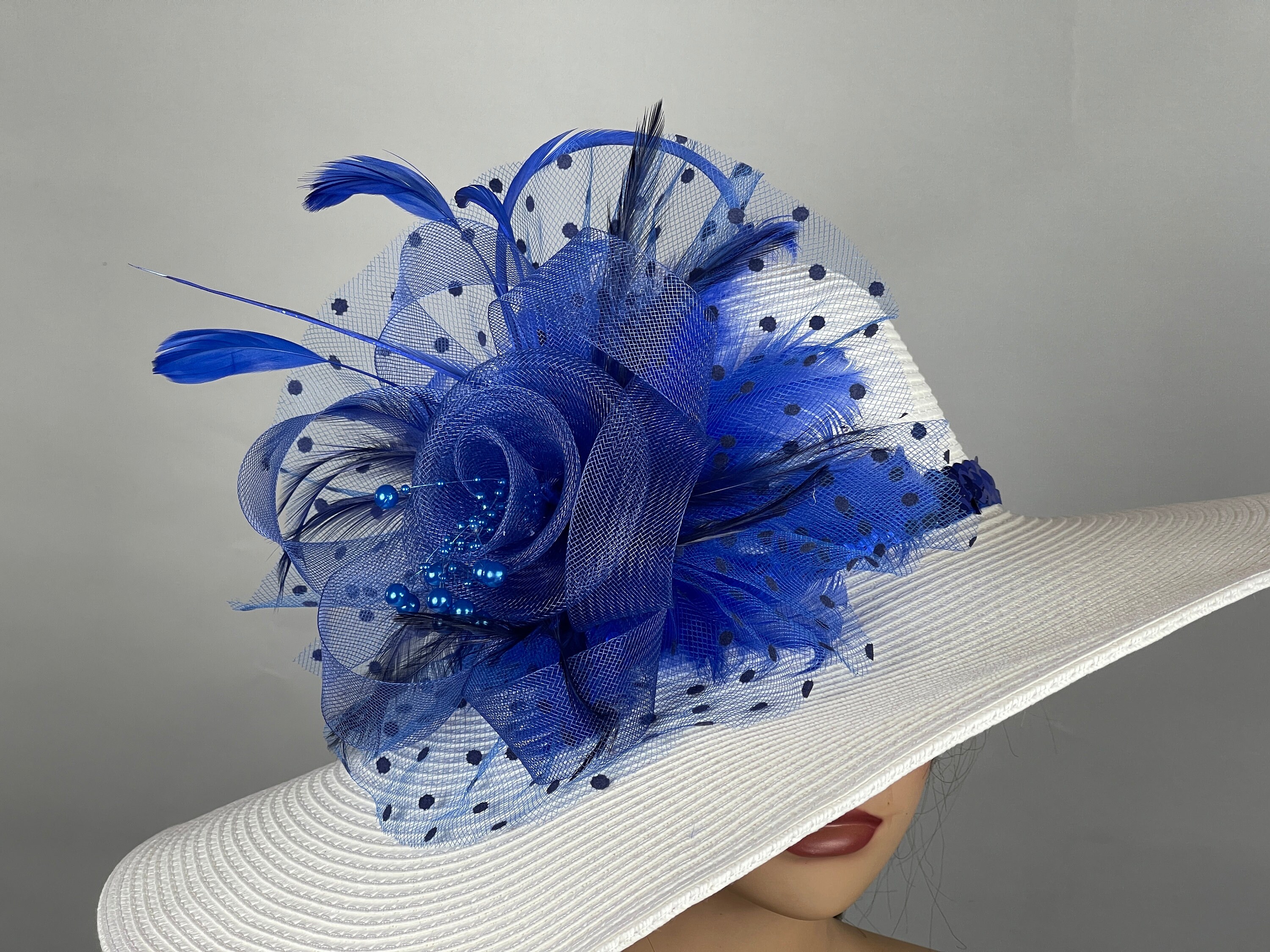 SALE off White Kentucky Derby Hat: Blue Floral Wedding  display picture 3