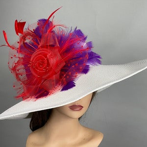 Sale Off White Red Purple Wedding Kentucky Derby Wedding Cocktail Woman Bride Hat Barmitsva Party Church Hat