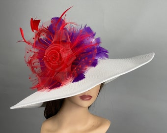 Sale Off White Red Purple Wedding Kentucky Derby Wedding Cocktail Woman Bride Hat Barmitsva Party Church Hat