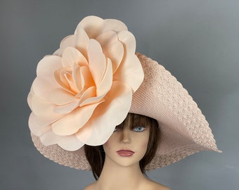 VENTE femme rose neutre chapeau disquette chapeau chapeau de fête Kentucky Derby thé mariage cocktail chapeau église chapeau bord large