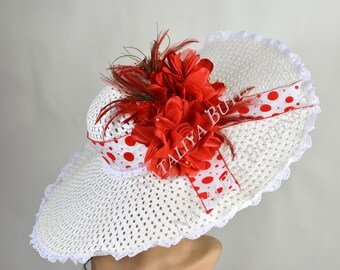 New Polkadot White Fascinators, Derby Hats, Lady Tea Party Wedding Cocktail Visland Women main image 2