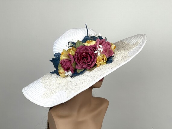 Off White Kentucky Derby Hat: Lace Flower Wedding Occasion 
