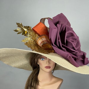 SALE Oversize 10&quot; Brim Big Wedding  Kentucky Derby Hat Tea Hat Cocktail Summer Woman Hat Horse Racing Big Beige Tan Color Hat