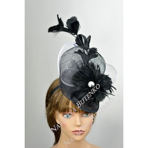 SALE Black Sinamay Kentucky Derby  Fascinator Headband Wedding Hat Cocktail Hat Tea Party Church Hat Wedding Hat Woman Hat Church Woman Hat