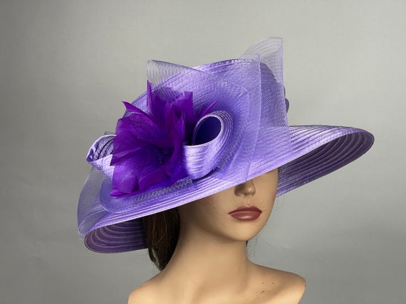 Lavender Satin Kentucky Derby Hat: Purple Wedding Tea Party  display picture 2