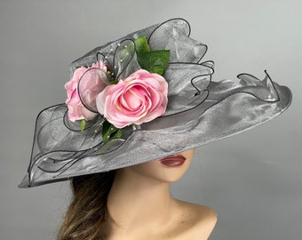 VENTA Gris Organza Boda Kentucky Derby Sombrero Accesorio de boda Sombrero de cóctel Sombrero de iglesia fiesta de té