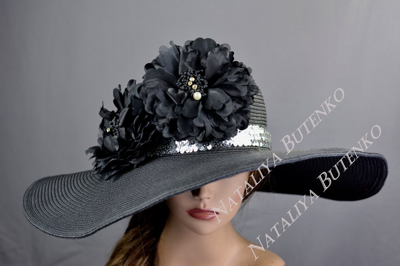 Black Silver Derby Hat Kentucky Derby Woman Hat Party Event Hat Tea Party Hat