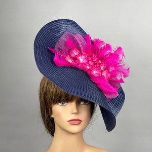 SALE Navy Blue Fuchsia Headband Women Kentucky Derby Hat Party Fascinator Party Evening Women Hat
