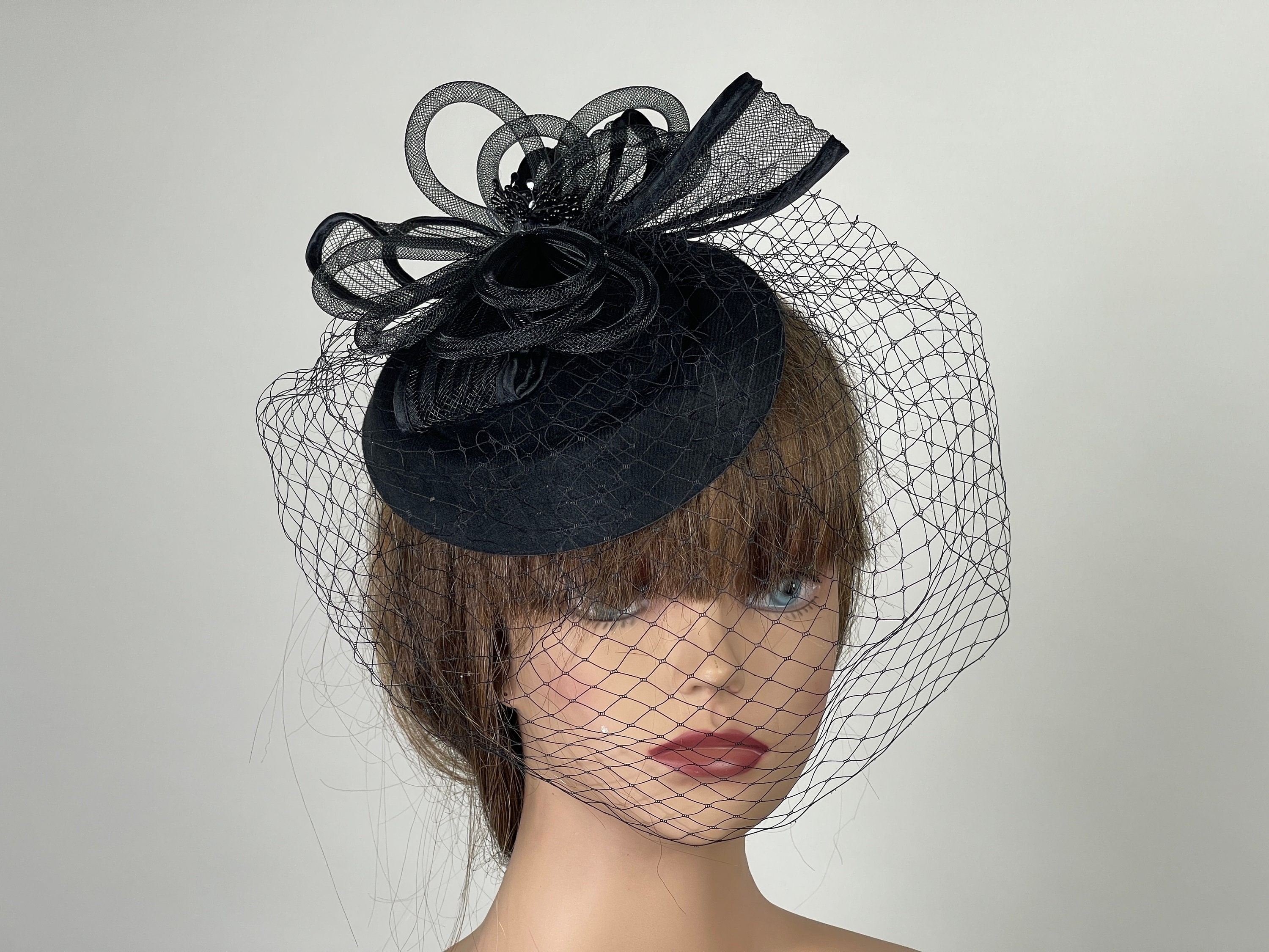 Black Wedding Fascinator Hat: Kentucky Derby Cocktail Party 