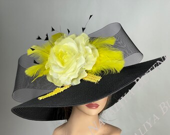 DERBY SALE Black Wedding Head Piece Kentucky Derby Hat Wedding Hat Accessory Cocktail Hat Summer Hat