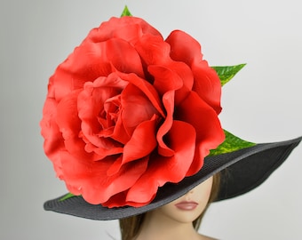 DERBY SALE Black Red Derby Hat Kentucky Derby Woman Hat Party Event Hat Tea Party Hat